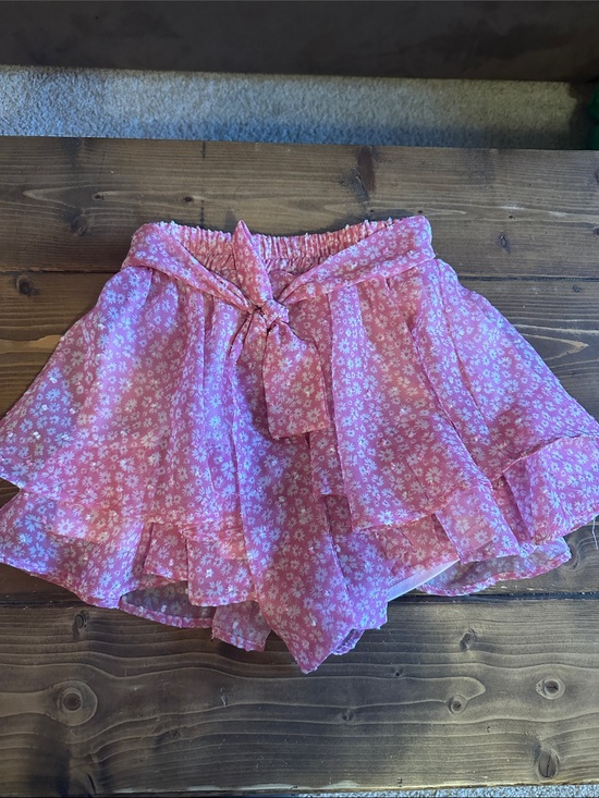 Altar'd State Dresses & Skirts - Floral Pink Ruffle Mini Skirt with Waist Tie